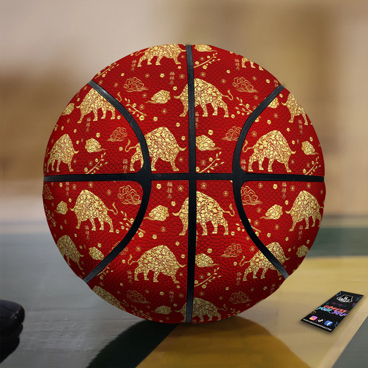 Ox Zodiac Chinese Flower Print Basketball