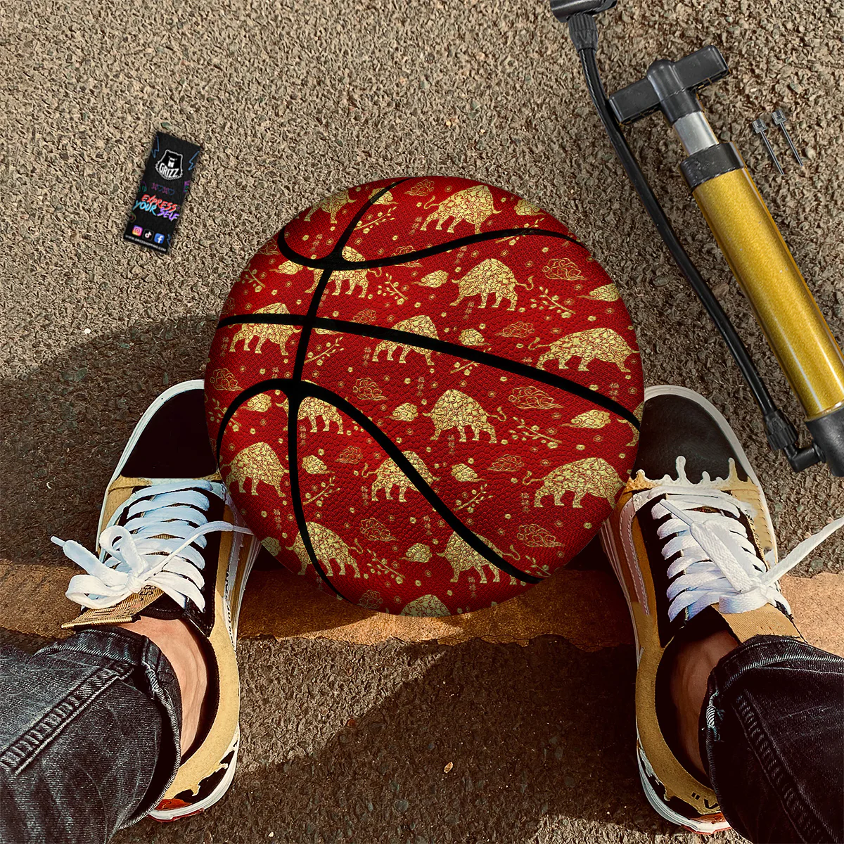Ox Zodiac Chinese Flower Print Basketball - Image 3