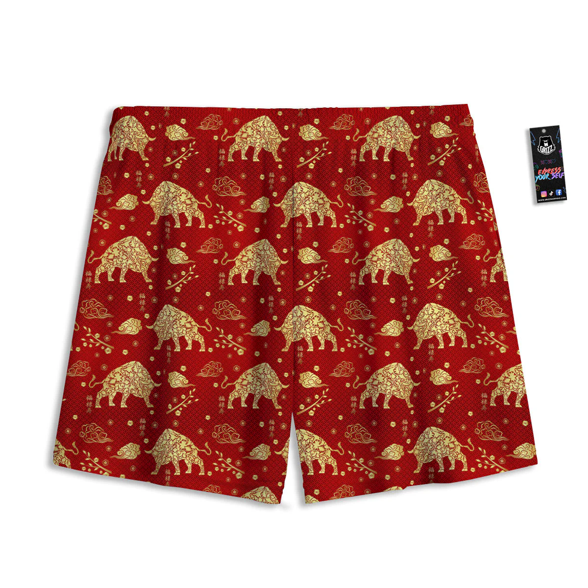 Ox Zodiac Chinese Flower Print Mesh Shorts - Image 2