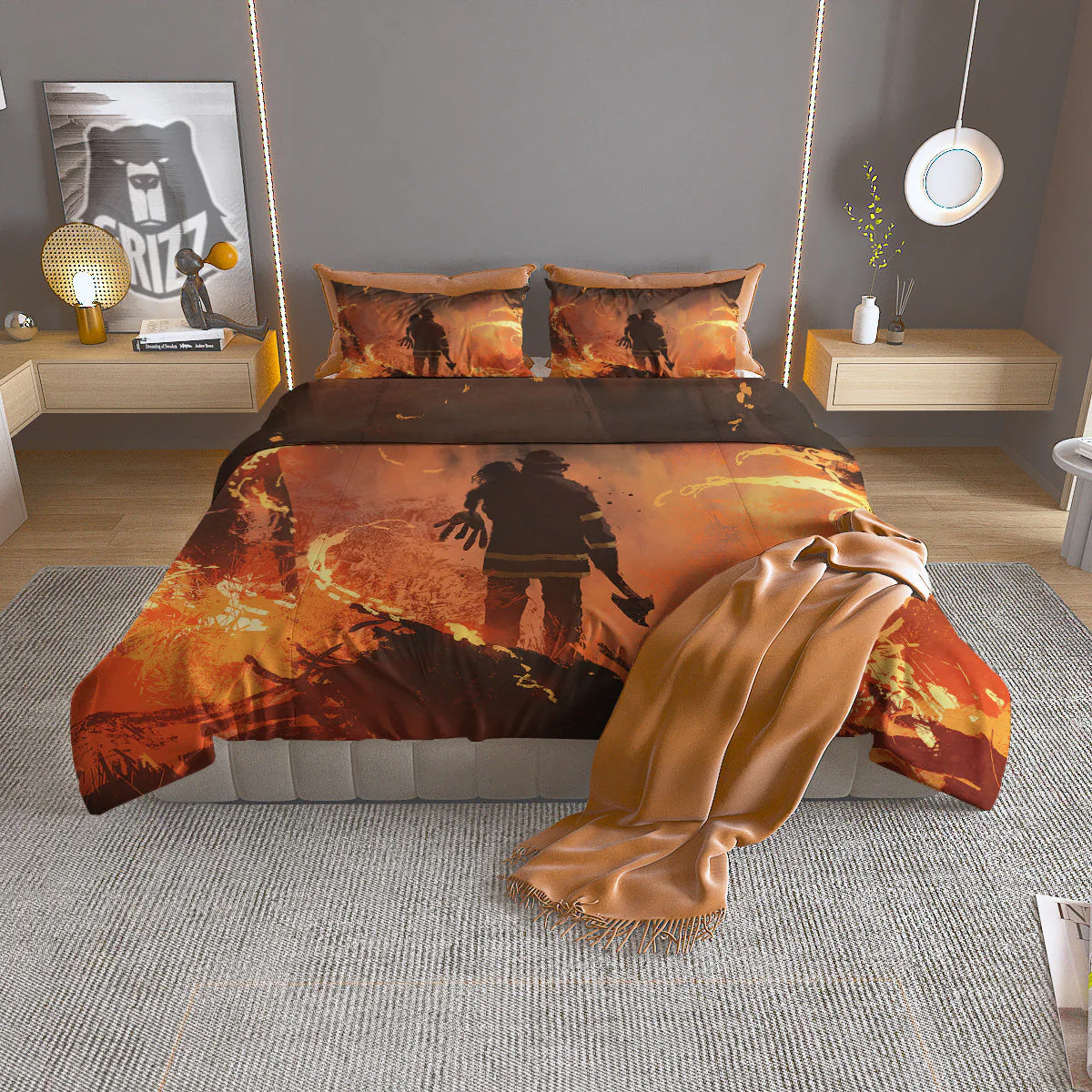 Painting Brave Firefighter Print Duvet Cover Bedding Set