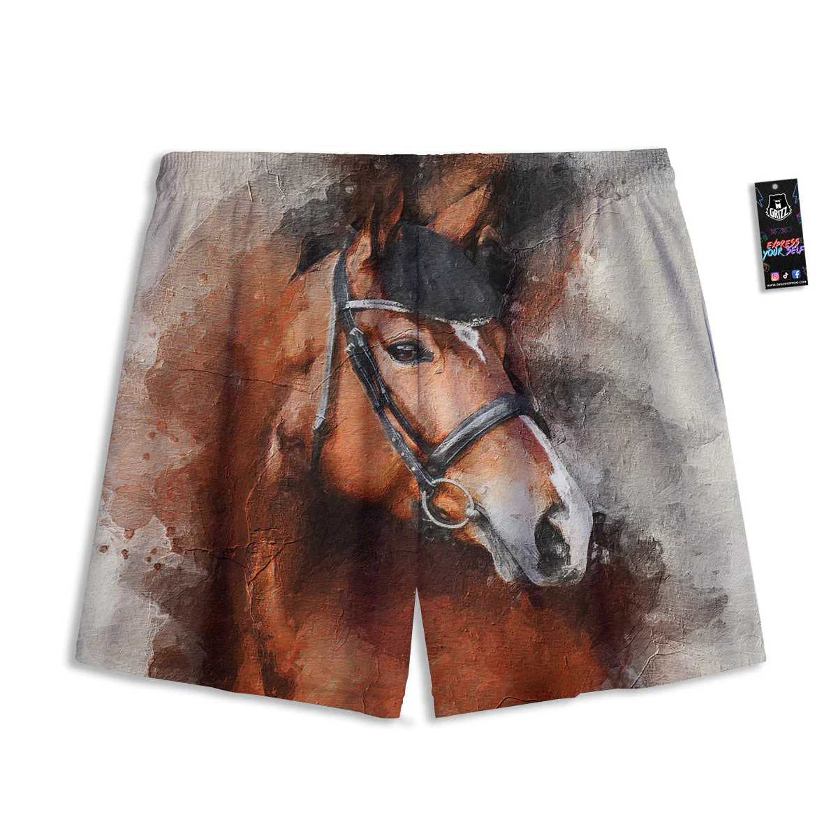 Painting Brown Horse Print Mesh Shorts - Image 2
