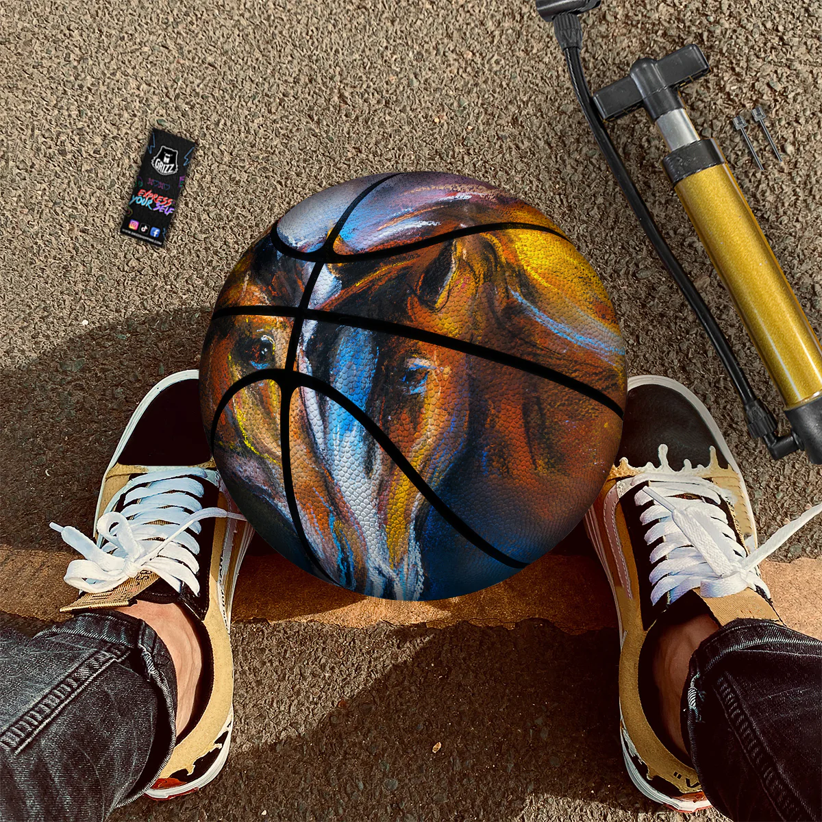 Painting Couple Horses Print Basketball - Image 3