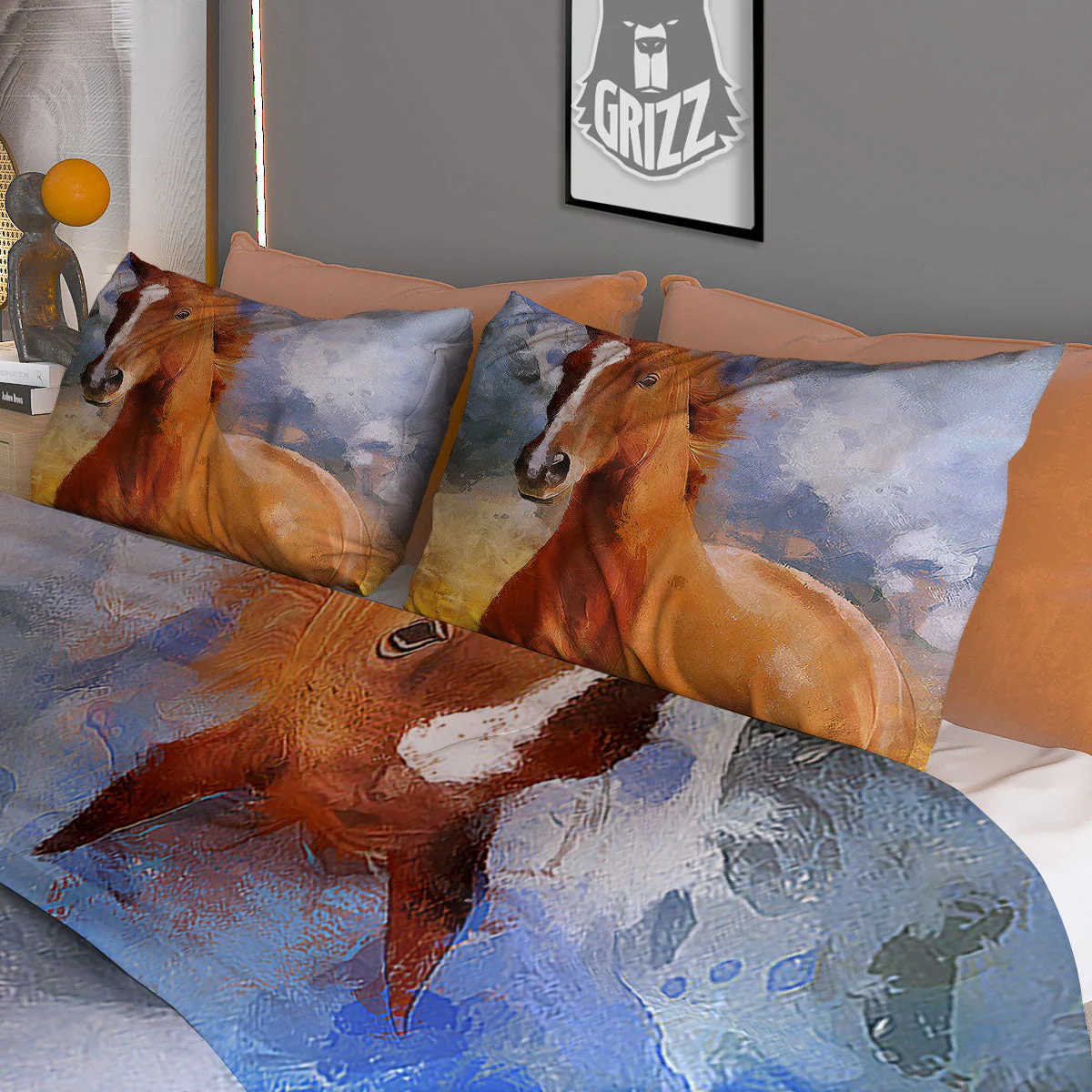 Painting Running Horses Print Duvet Cover Bedding Set - Image 3