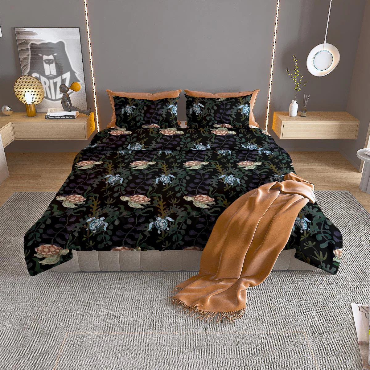 Painting Sea Turtle Print Pattern Duvet Cover Bedding Set