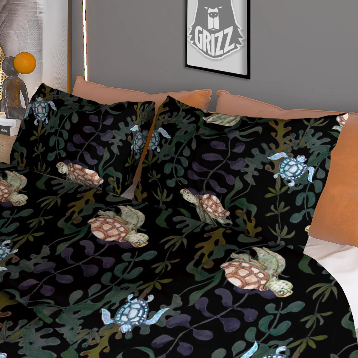 Painting Sea Turtle Print Pattern Duvet Cover Bedding Set - Image 3