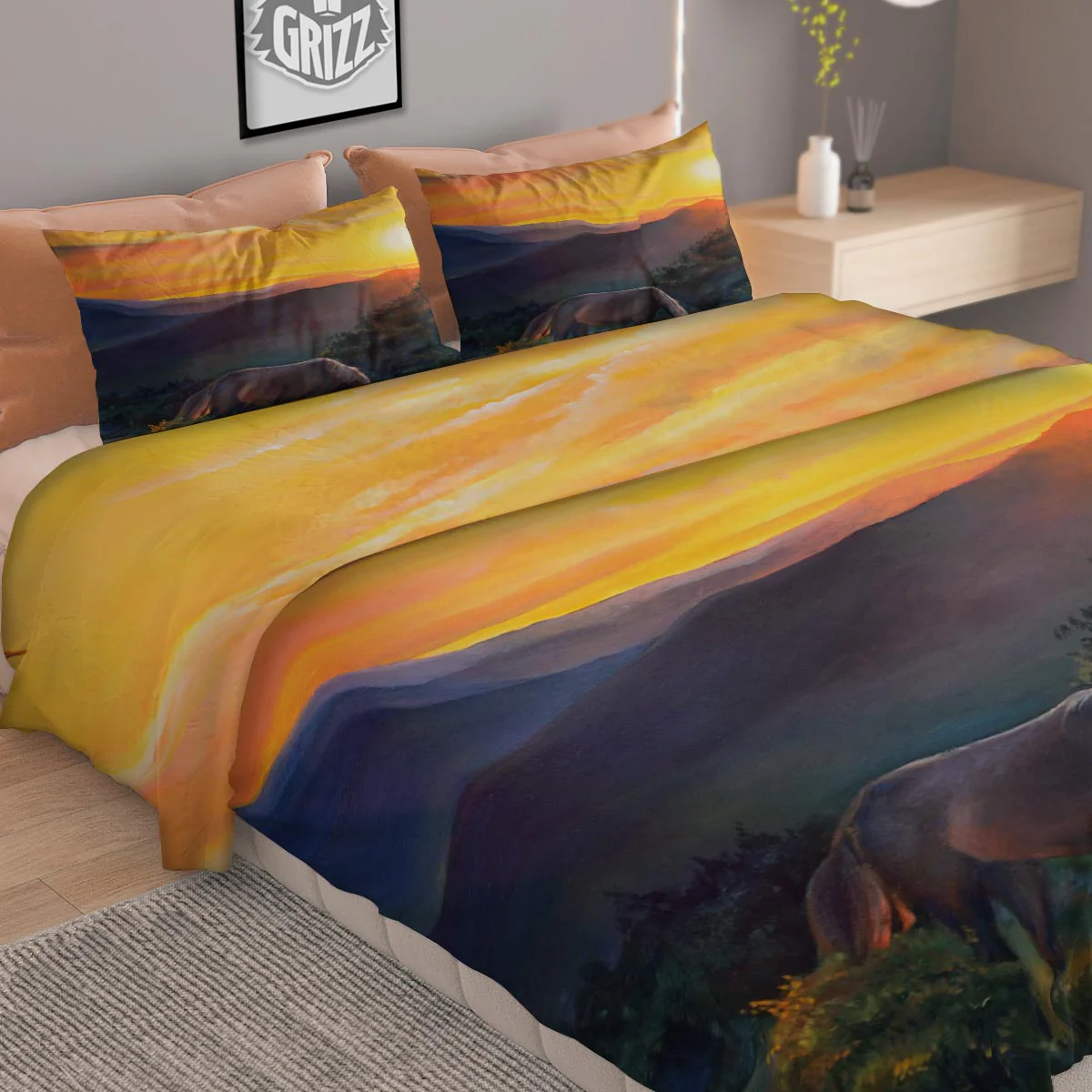 Painting Sunset Horse Print Duvet Cover Bedding Set - Image 2