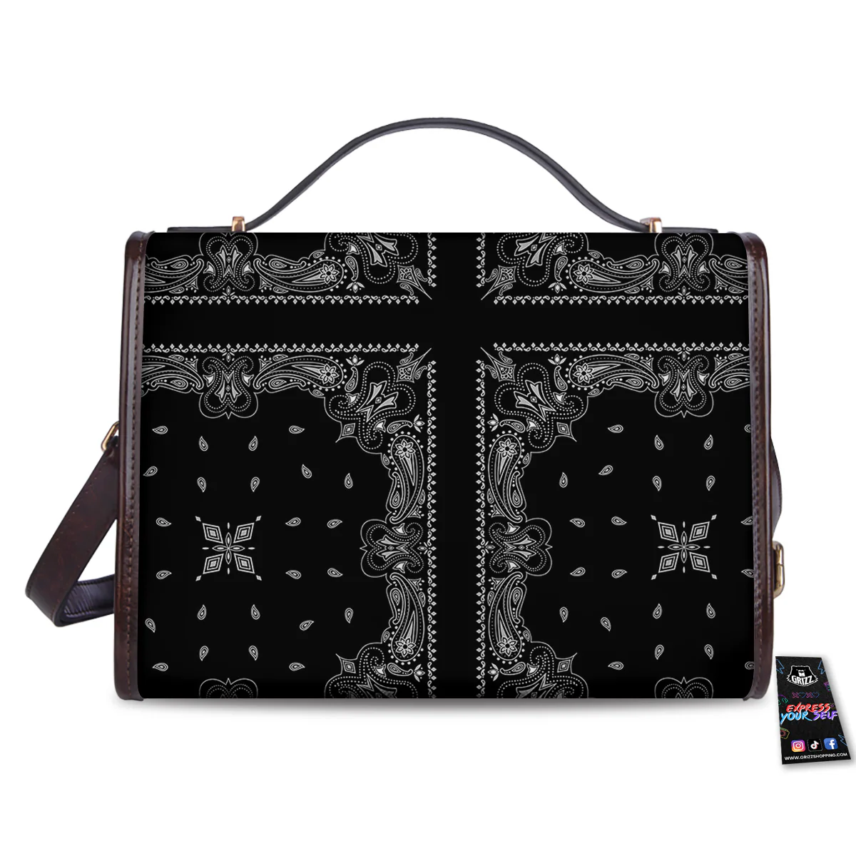 Paisley Bandana Black And White Print Pattern Women's Satchel Bag - Image 2