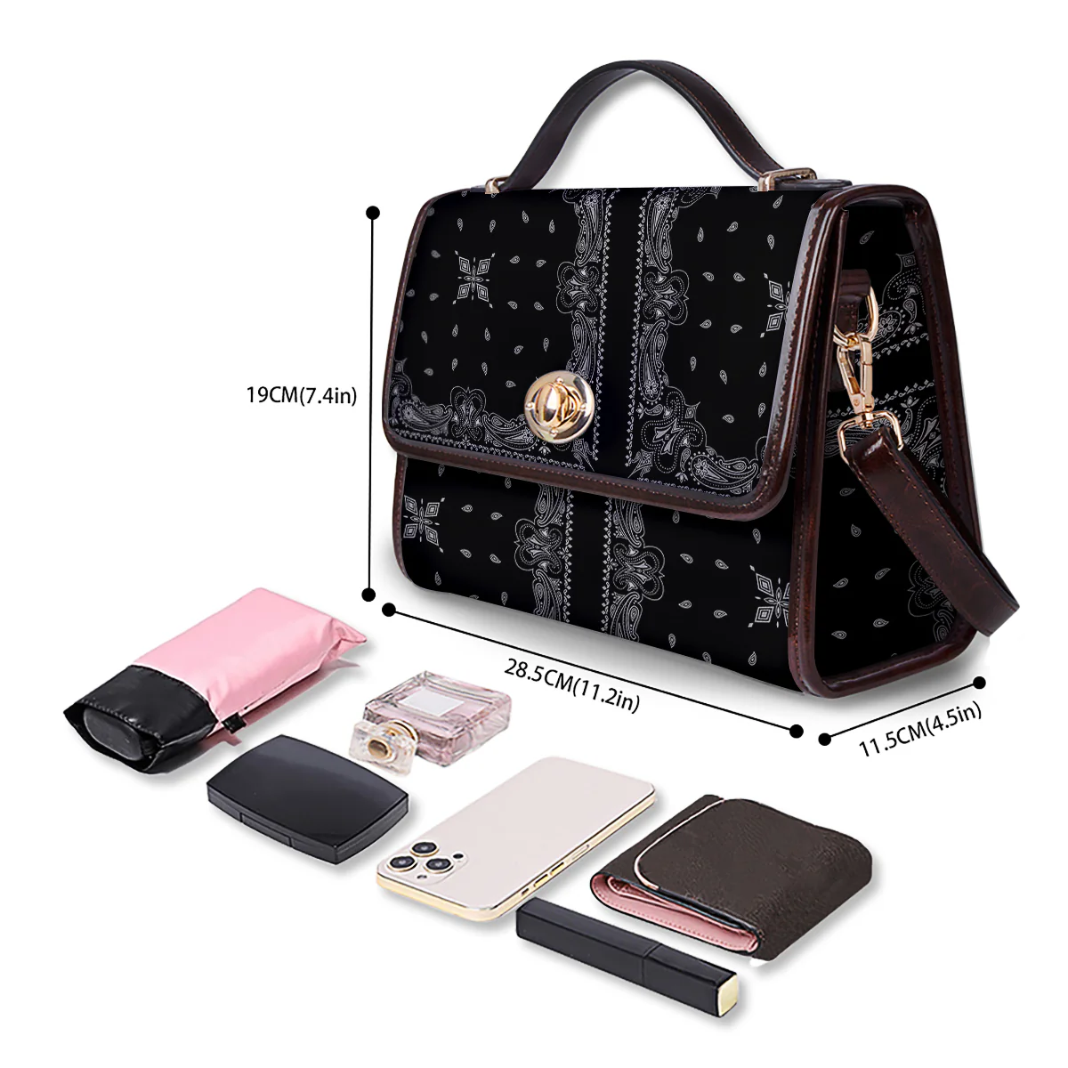 Paisley Bandana Black And White Print Pattern Women's Satchel Bag - Image 4