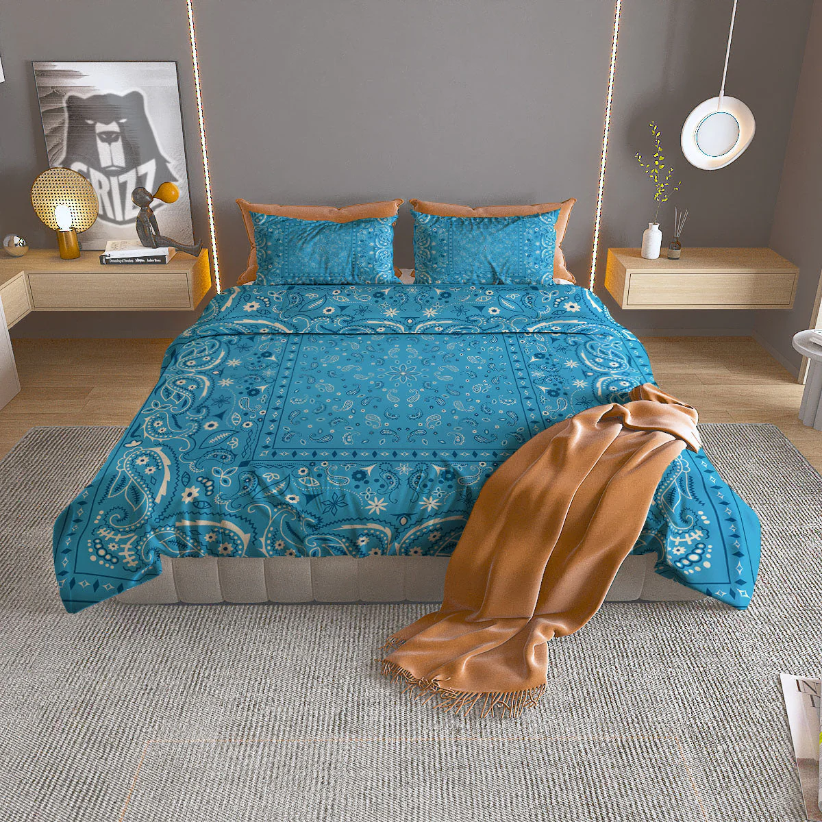 Paisley Bandana Light Blue Print Duvet Cover Bedding Set