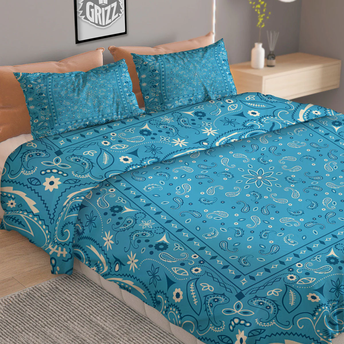 Paisley Bandana Light Blue Print Duvet Cover Bedding Set - Image 2