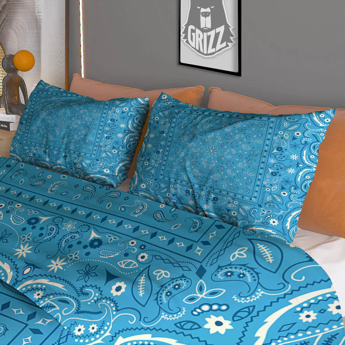 Paisley Bandana Light Blue Print Duvet Cover Bedding Set - Image 3