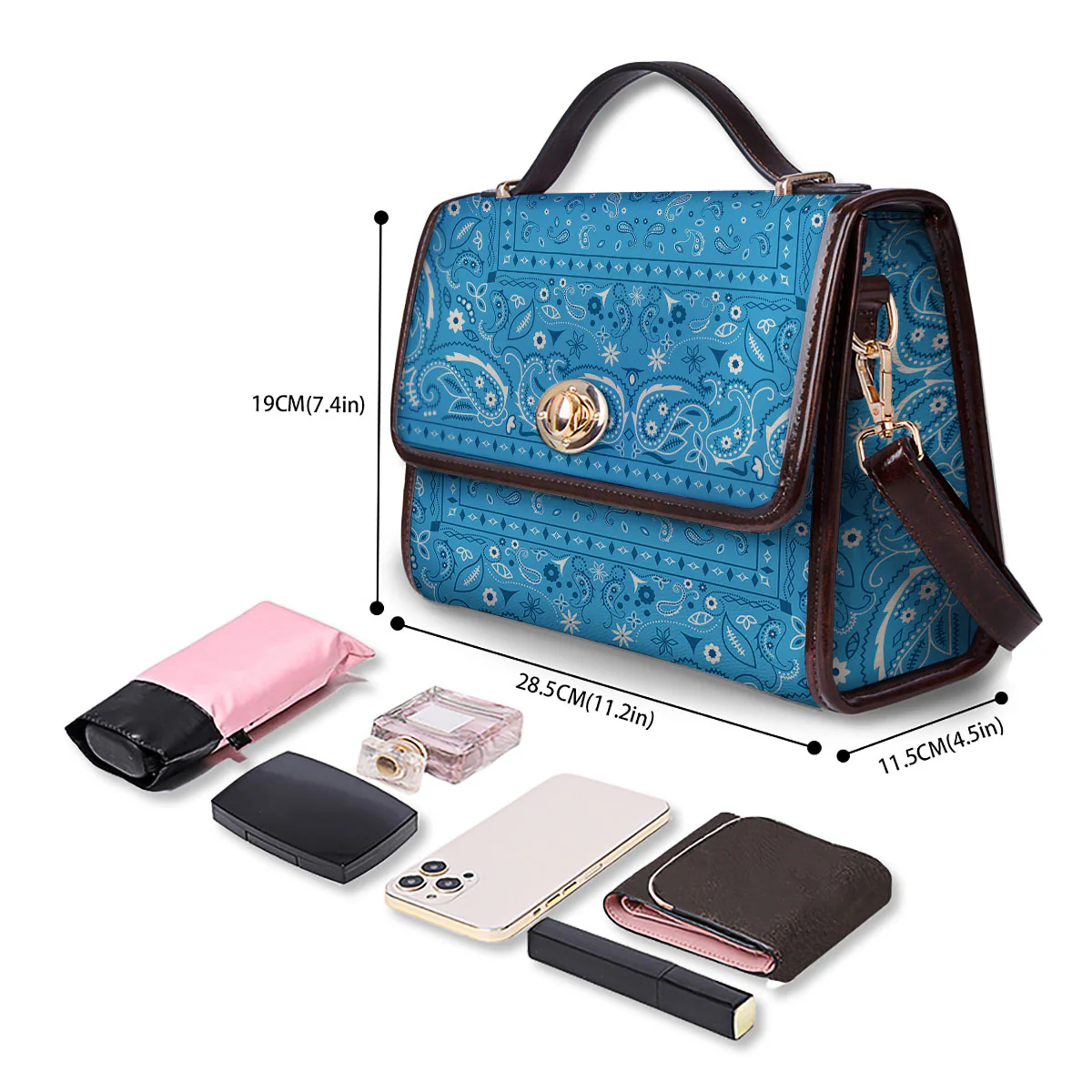 Paisley Bandana Light Blue Print Women's Satchel Bag - Image 4