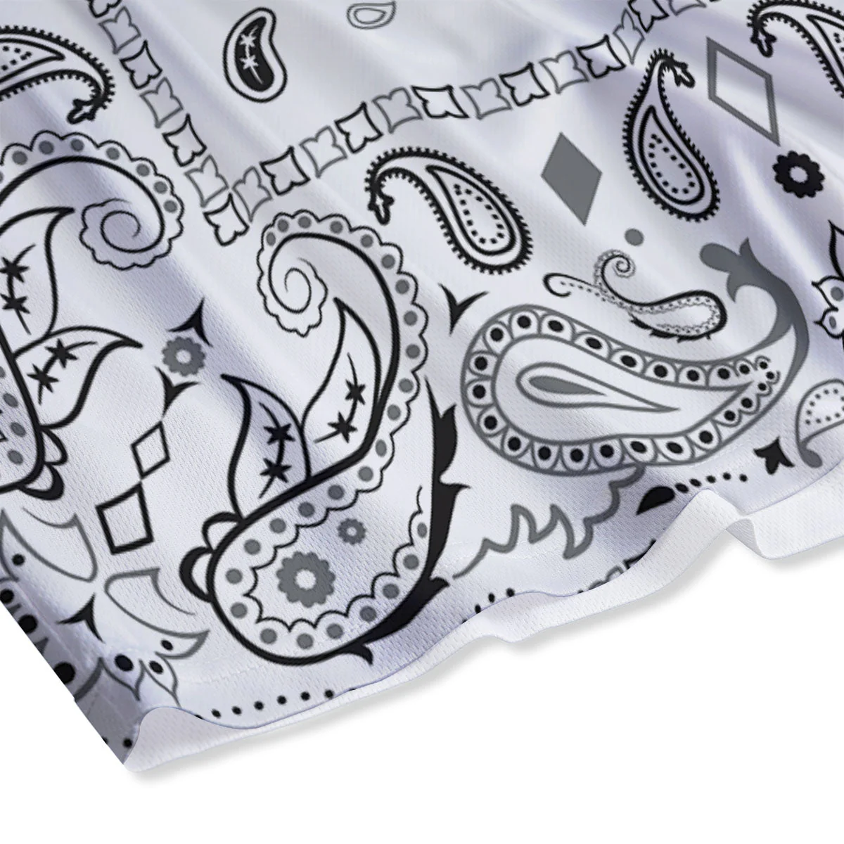 Paisley Bandana White And Black Print Mesh Shorts - Image 4