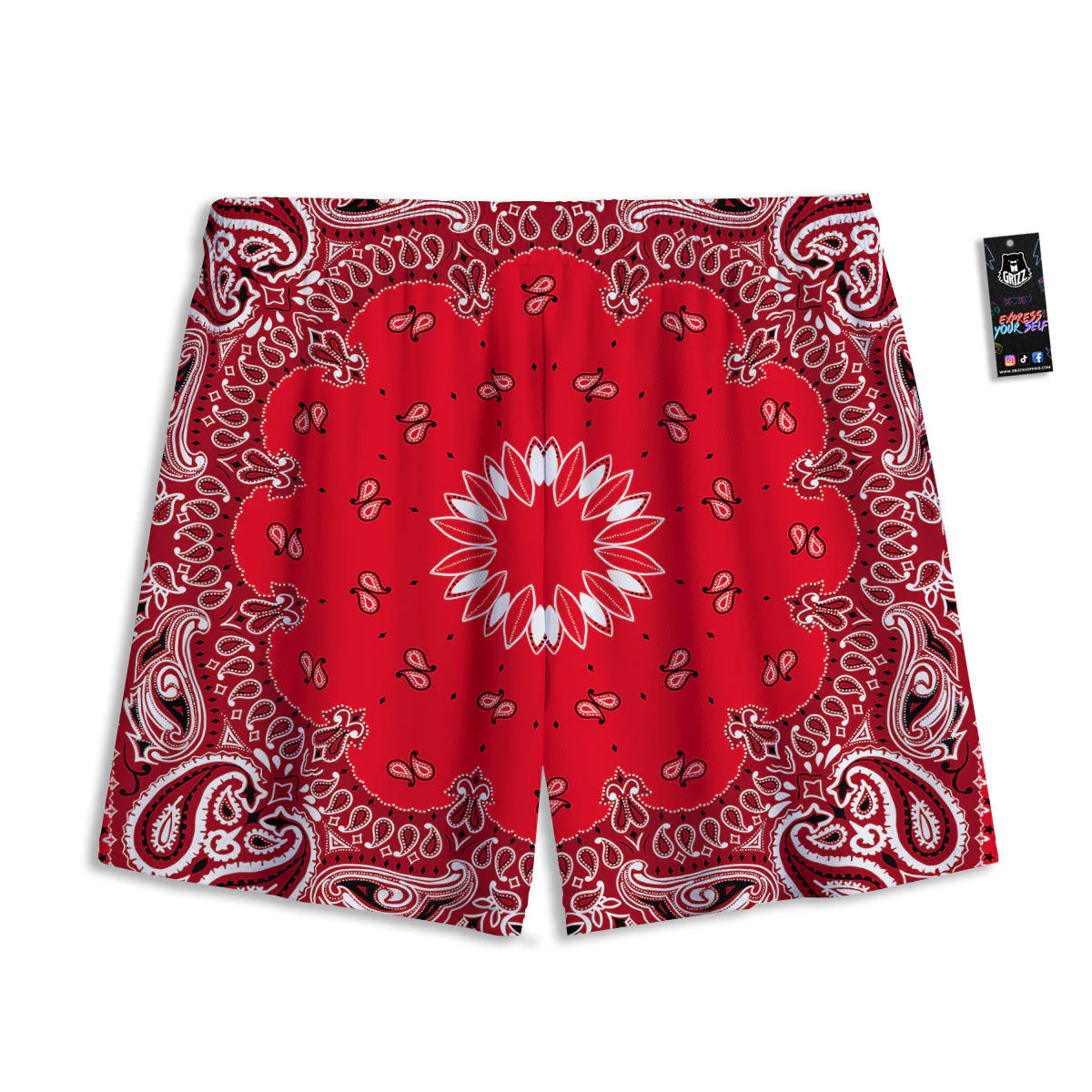 Paisley Bandana White And Red Print Mesh Shorts - Image 2
