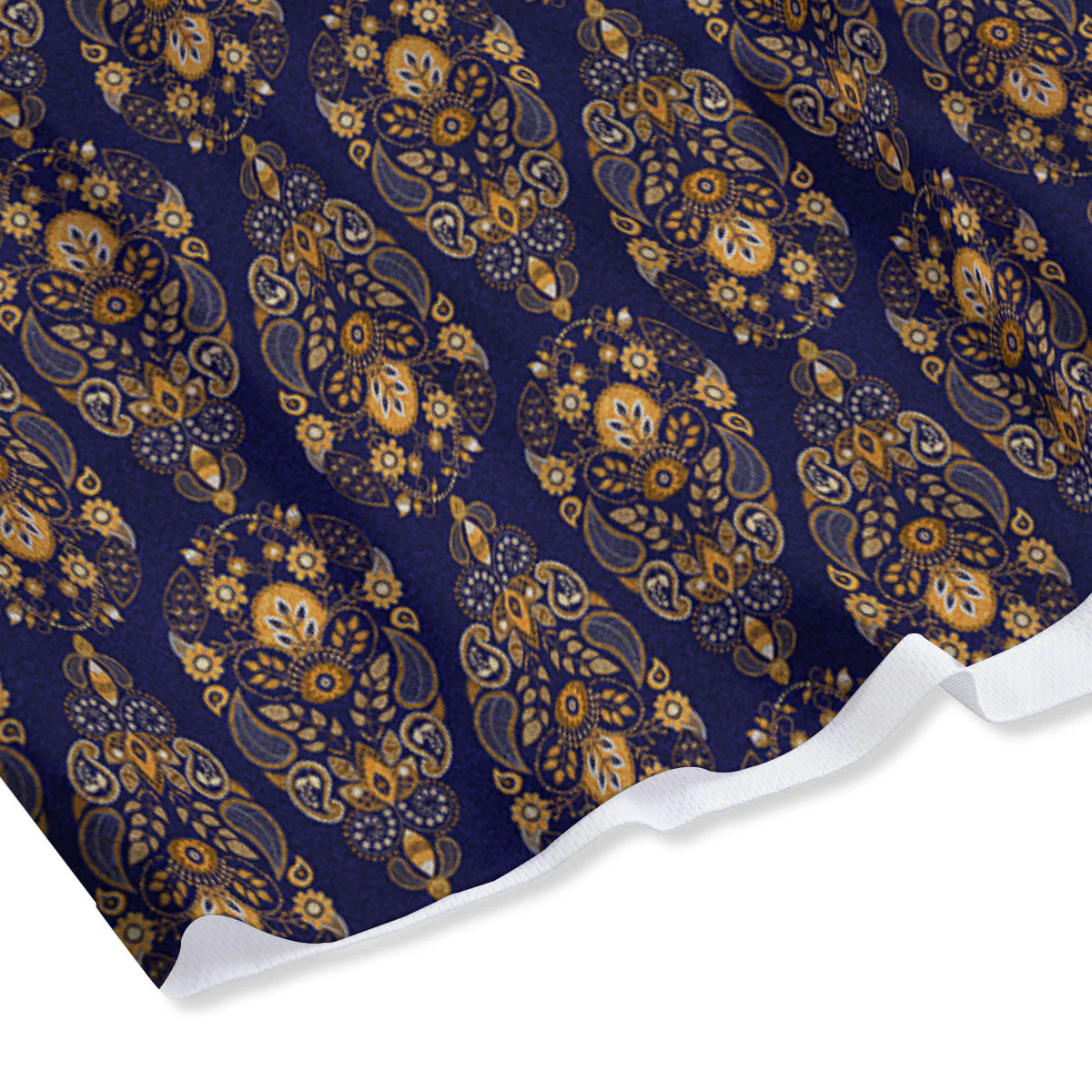 Paisley Blue And Gold Print Pattern Mesh Shorts - Image 4