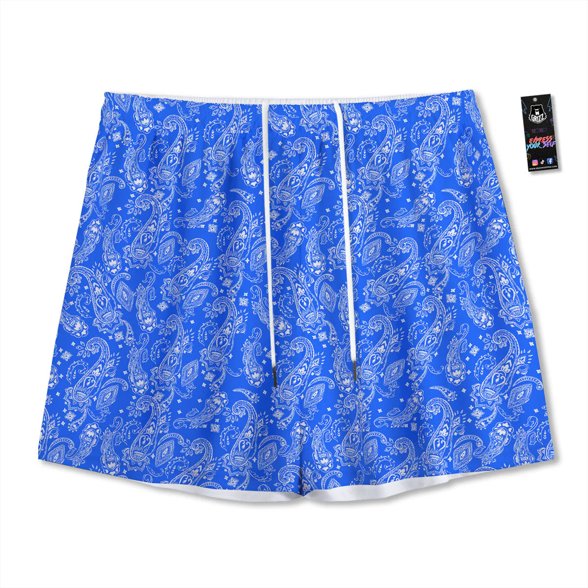 Paisley Blue Bohemian Print Pattern Mesh Shorts