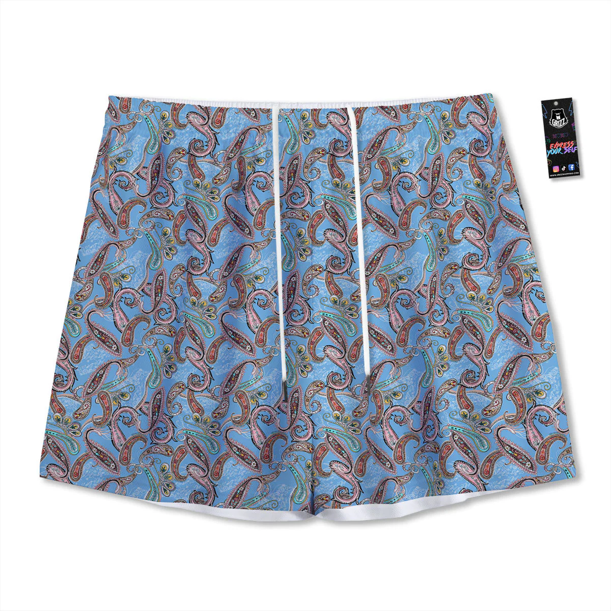 Paisley Bohemian Blue Sky Print Pattern Mesh Shorts