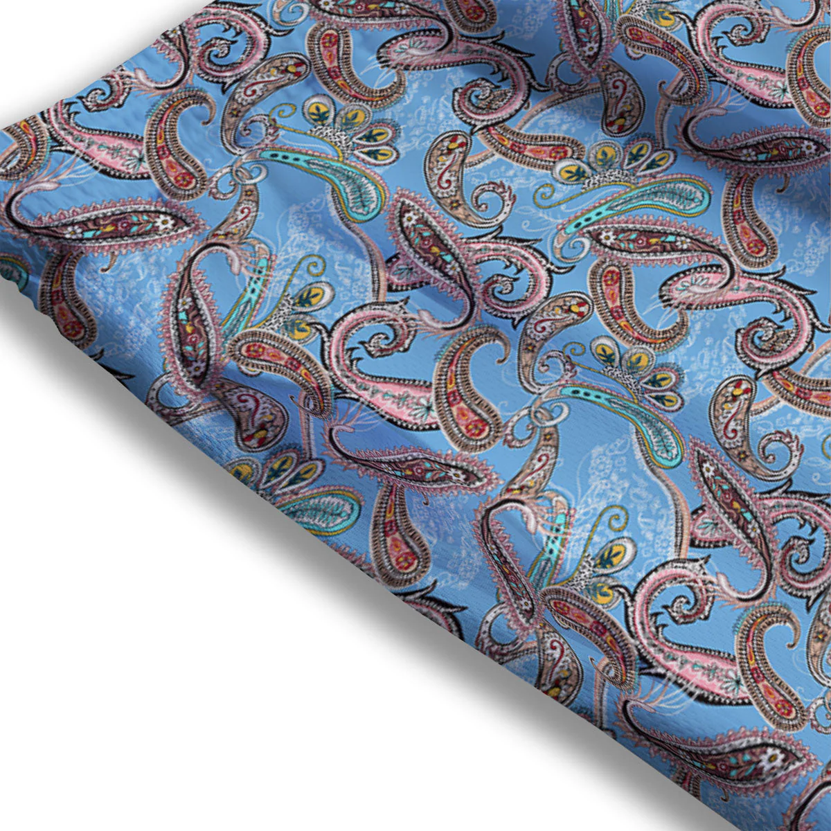 Paisley Bohemian Blue Sky Print Pattern Mesh Shorts - Image 3