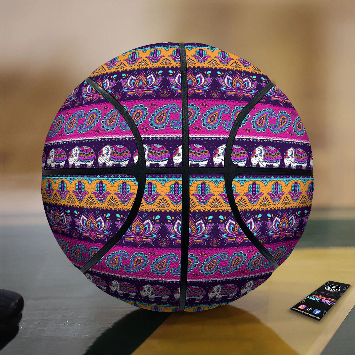 Paisley Elephant Hamsa Print Pattern Basketball
