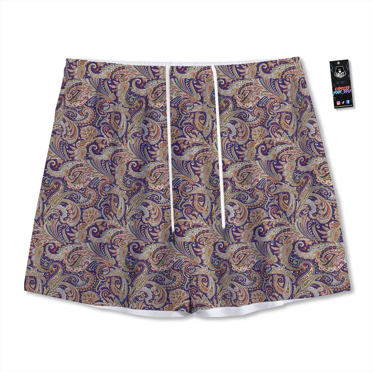 Paisley Indian Colorful Print Pattern Mesh Shorts
