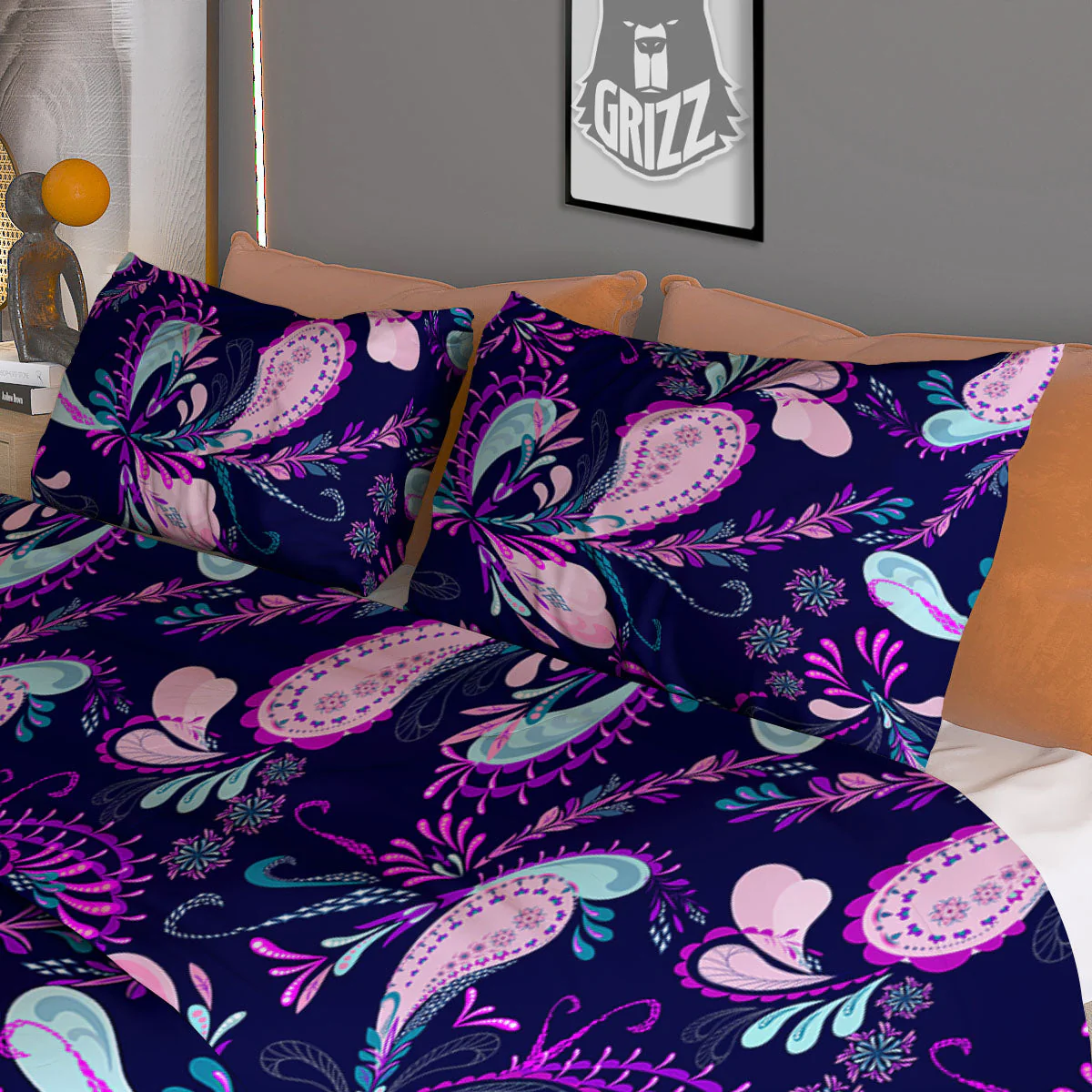 Paisley Pink And Purple Print Pattern Duvet Cover Bedding Set - Image 3