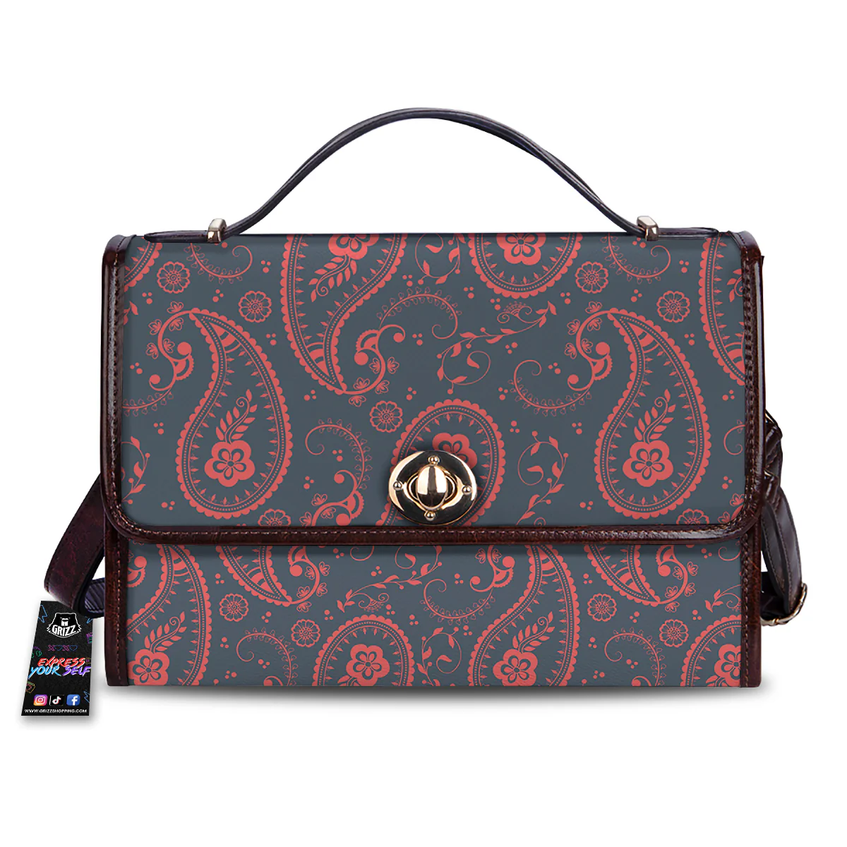 Paisley Red And Grey Print Pattern Women's Satchel Bag