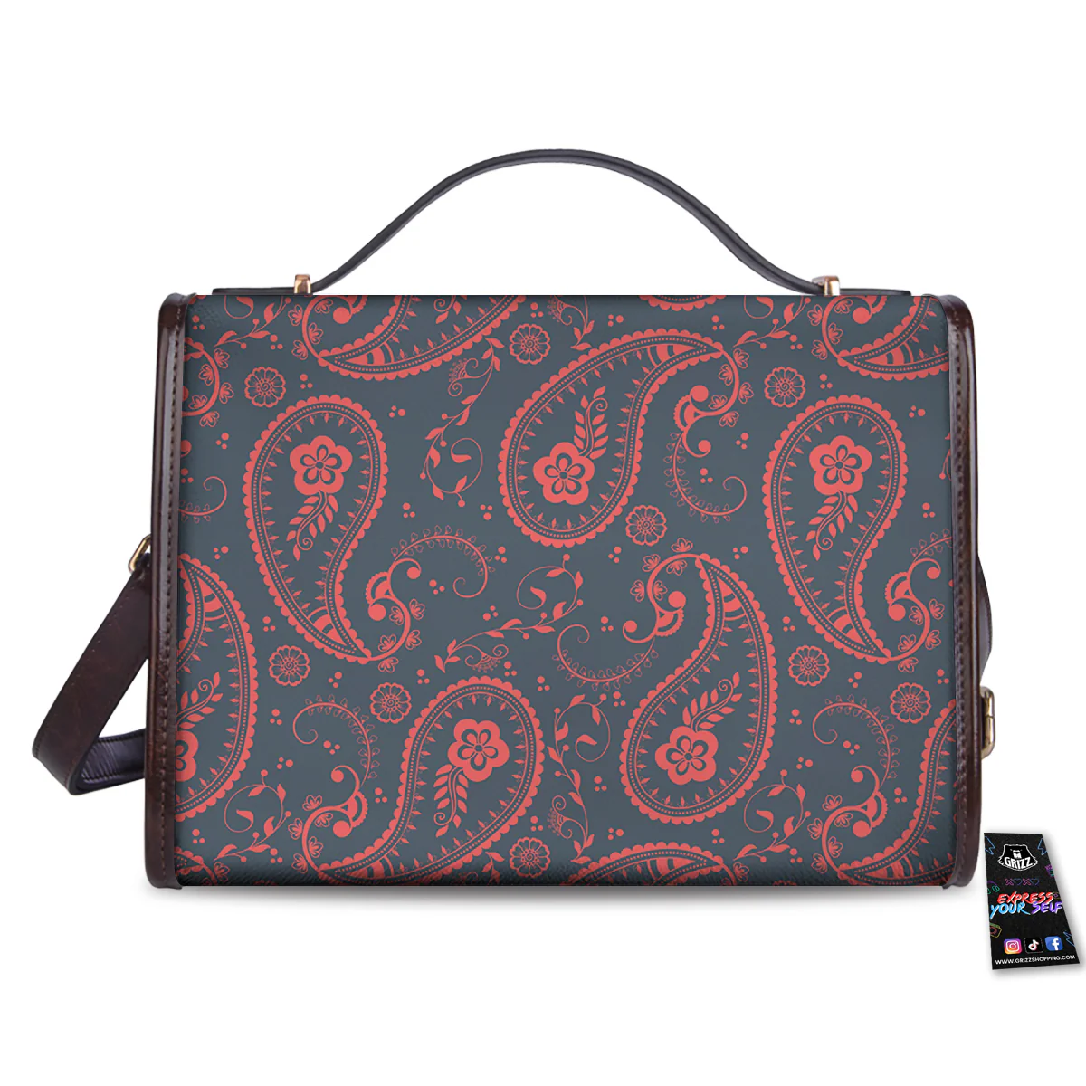 Paisley Red And Grey Print Pattern Women's Satchel Bag - Image 2