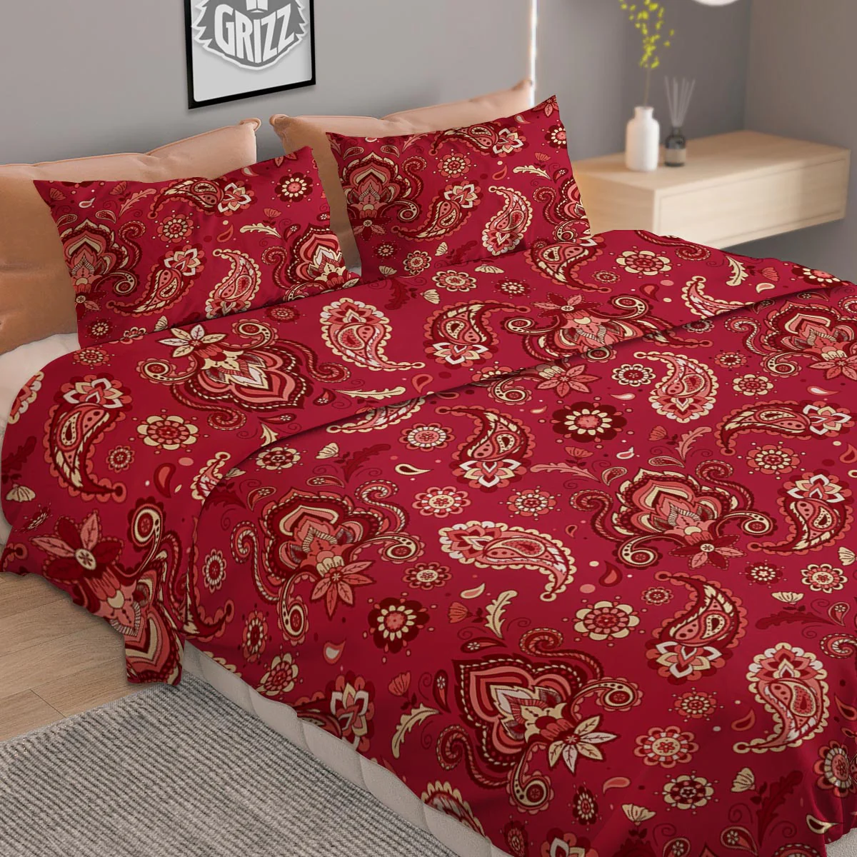 Paisley Red Print Pattern Duvet Cover Bedding Set - Image 2