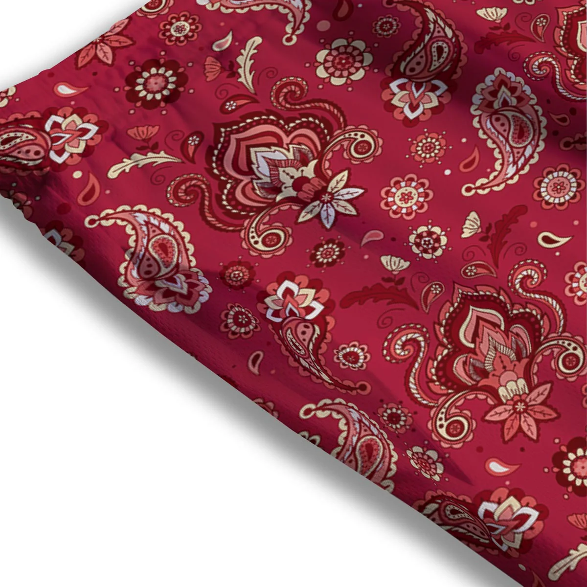 Paisley Red Print Pattern Mesh Shorts - Image 3
