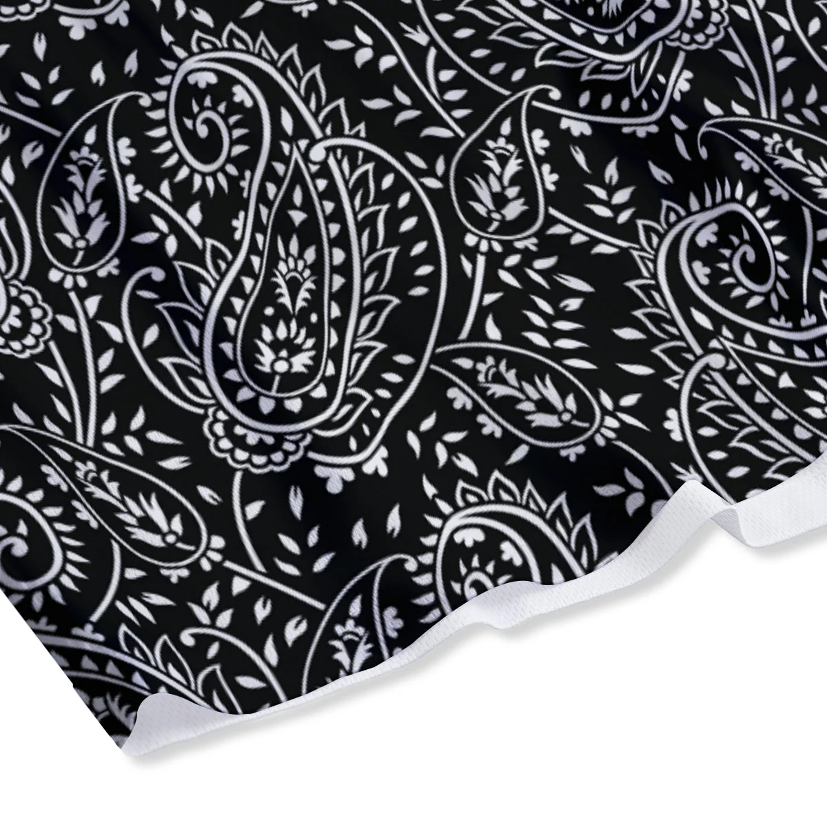 Paisley White And Black Print Pattern Mesh Shorts - Image 4