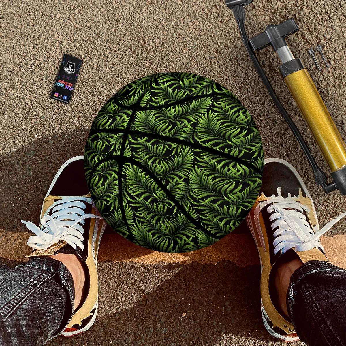 Palm Leaf Green Tropical Print Pattern Basketball - Image 2