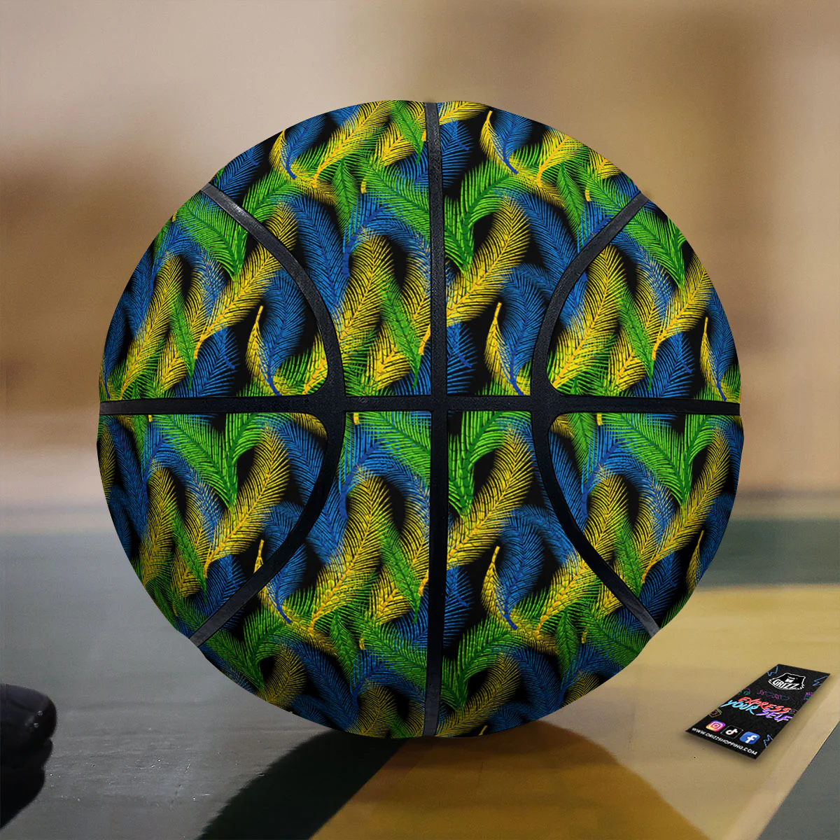 Palm Leaf Mardi Gras Print Pattern Basketball