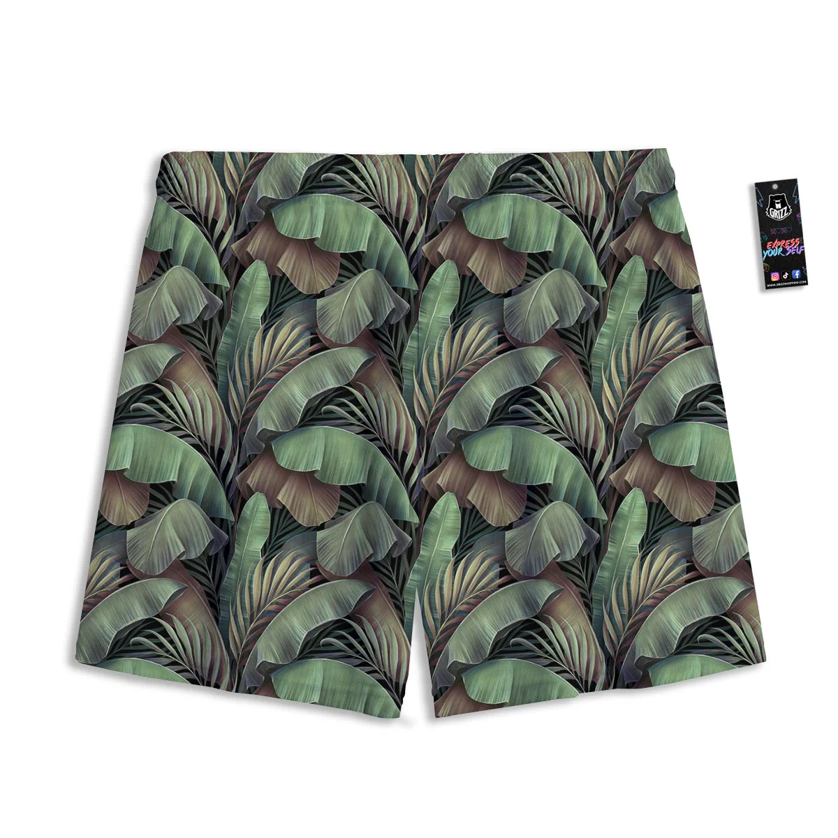 Palm Leaf Tropical Banana Print Pattern Mesh Shorts - Image 2