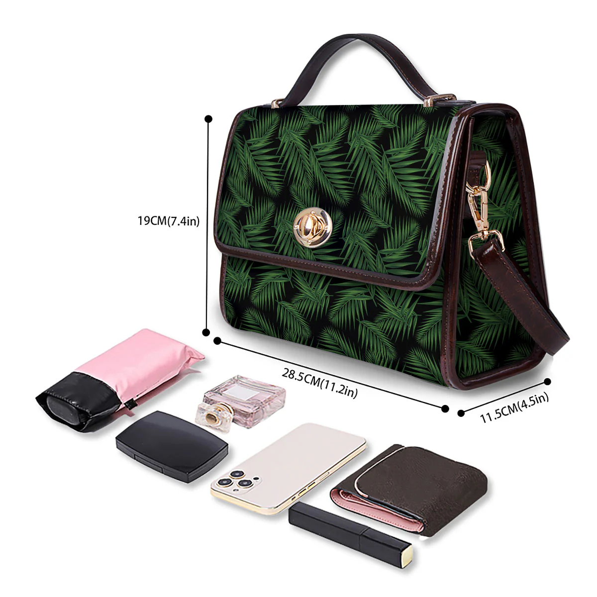 Palm Leave Night Tropical Print Pattern Women's Satchel Bag - Image 4