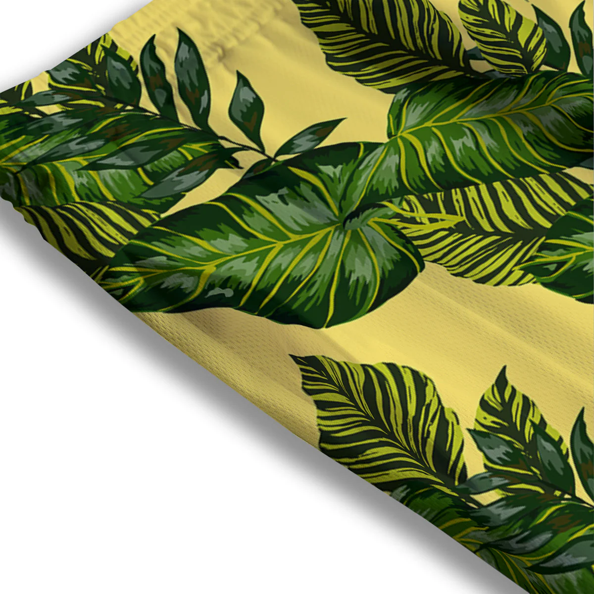 Palm Leaves Yellow Hawaiian Print Pattern Mesh Shorts - Image 3