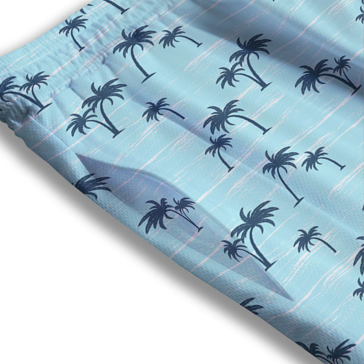 Palm Tree Blue Print Pattern Mesh Shorts - Image 3