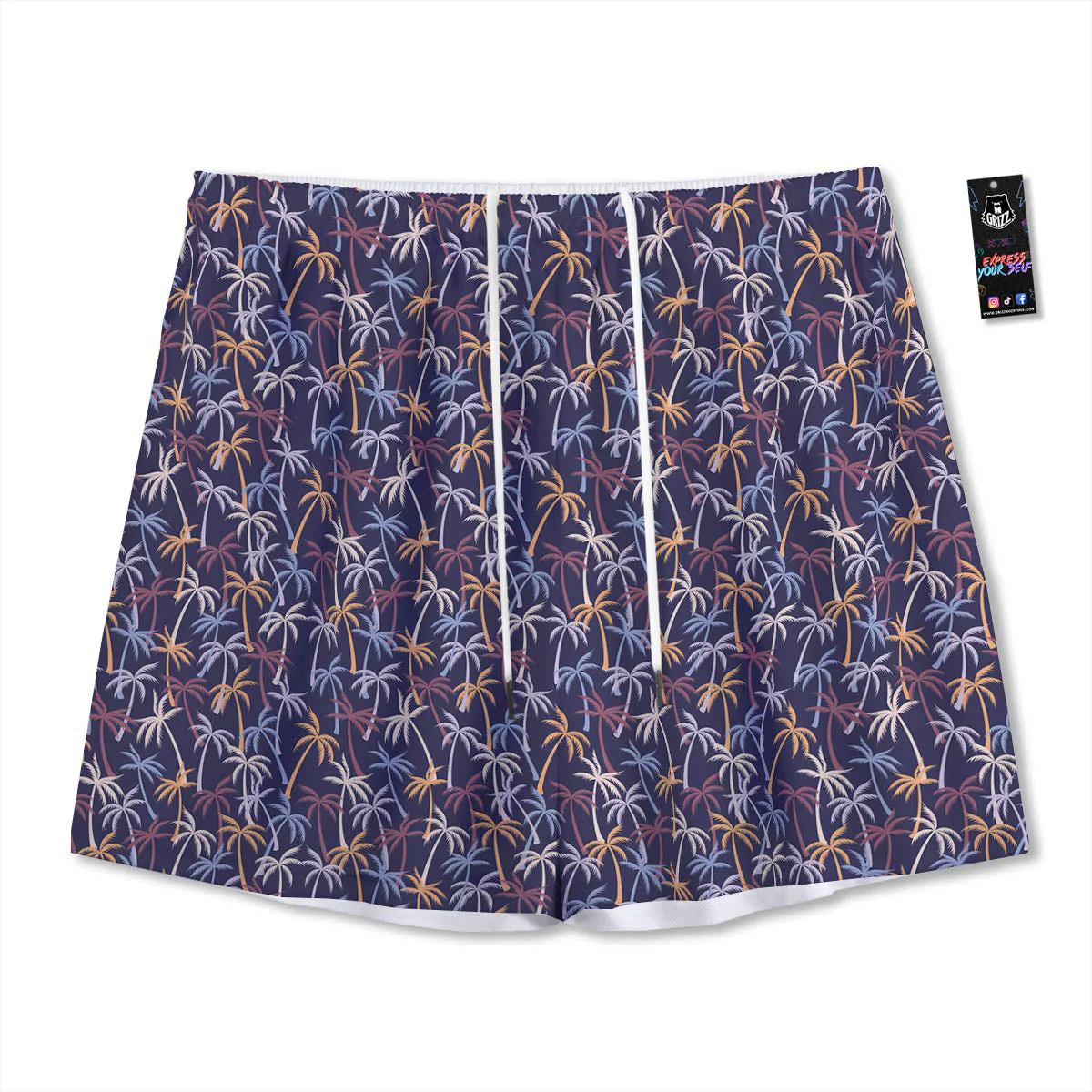 Palm Tree Colorful Print Pattern Mesh Shorts