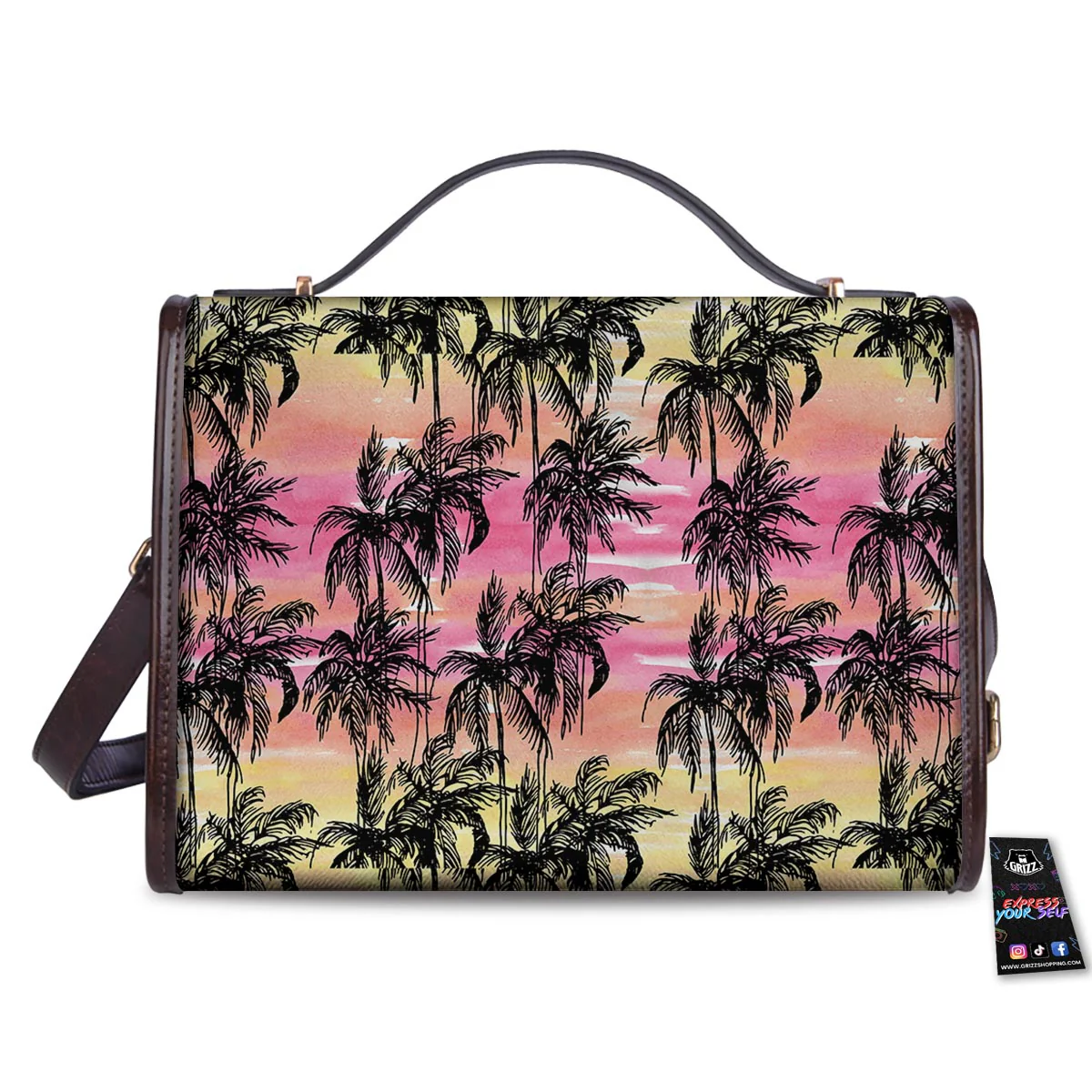 Palm Tree Sunset Print Pattern Women's Satchel Bag - Image 2