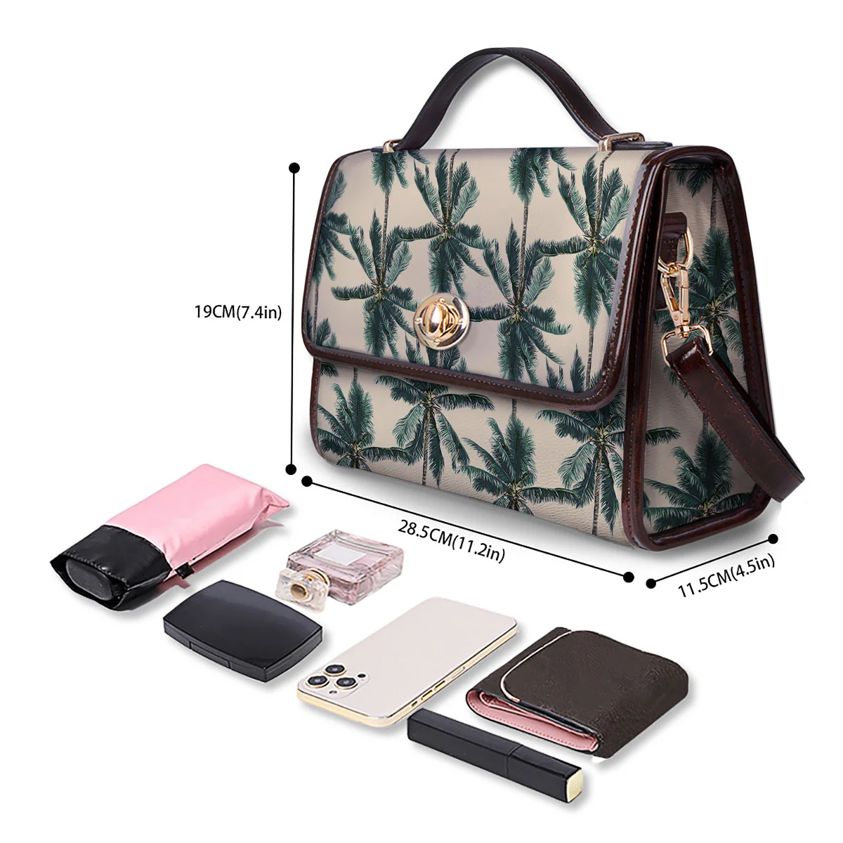 Palm Tree Tropical Print Pattern Women's Satchel Bag - Image 4