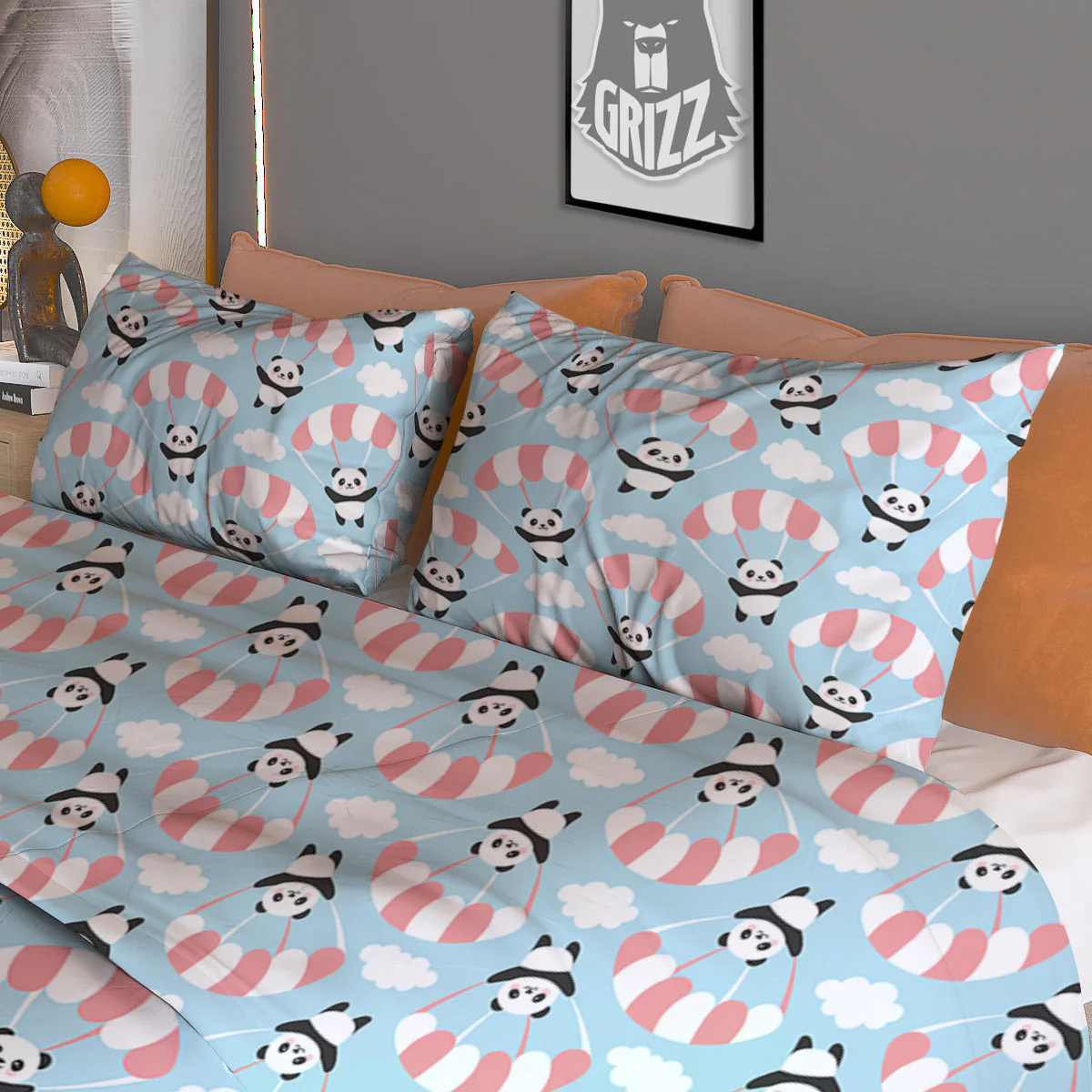 Parachute And Cute Panda Print Pattern Duvet Cover Bedding Set - Image 3