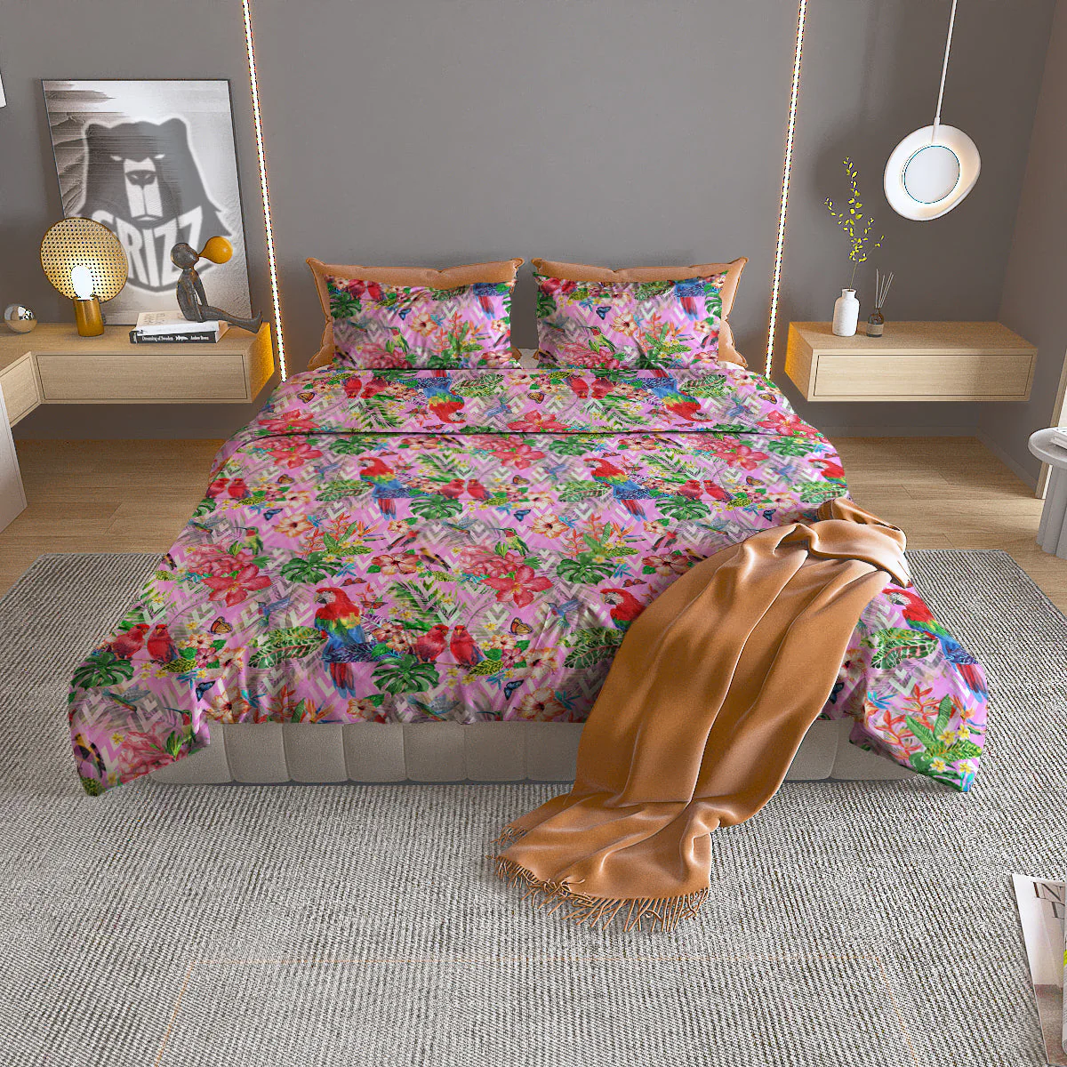Paradise Flower Bird Print Pattern Duvet Cover Bedding Set