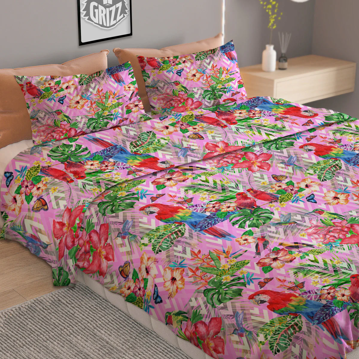 Paradise Flower Bird Print Pattern Duvet Cover Bedding Set - Image 2