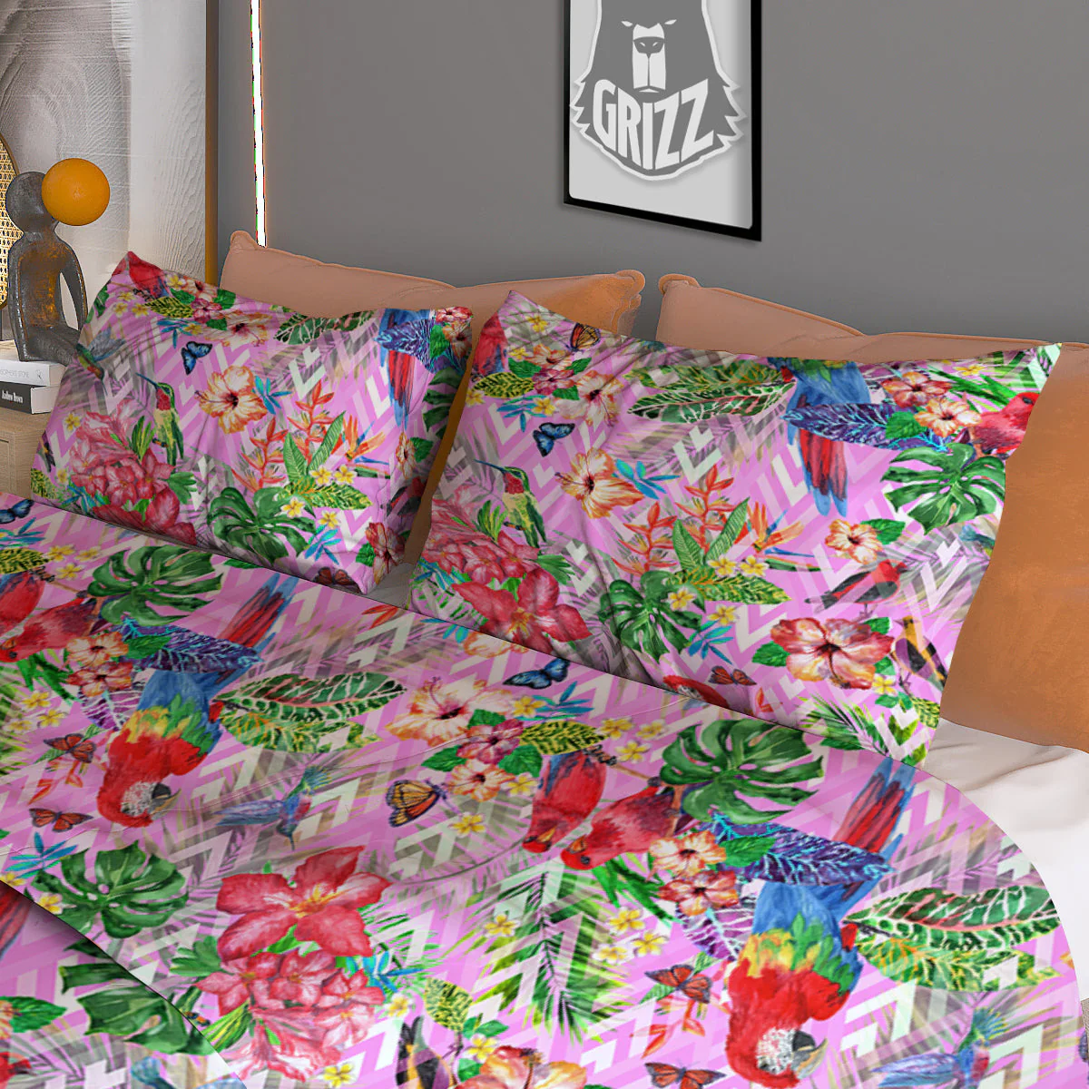 Paradise Flower Bird Print Pattern Duvet Cover Bedding Set - Image 3