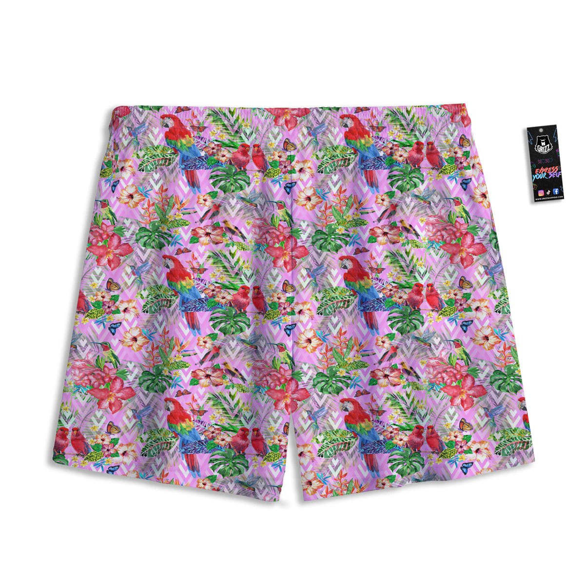 Paradise Flower Bird Print Pattern Mesh Shorts - Image 2