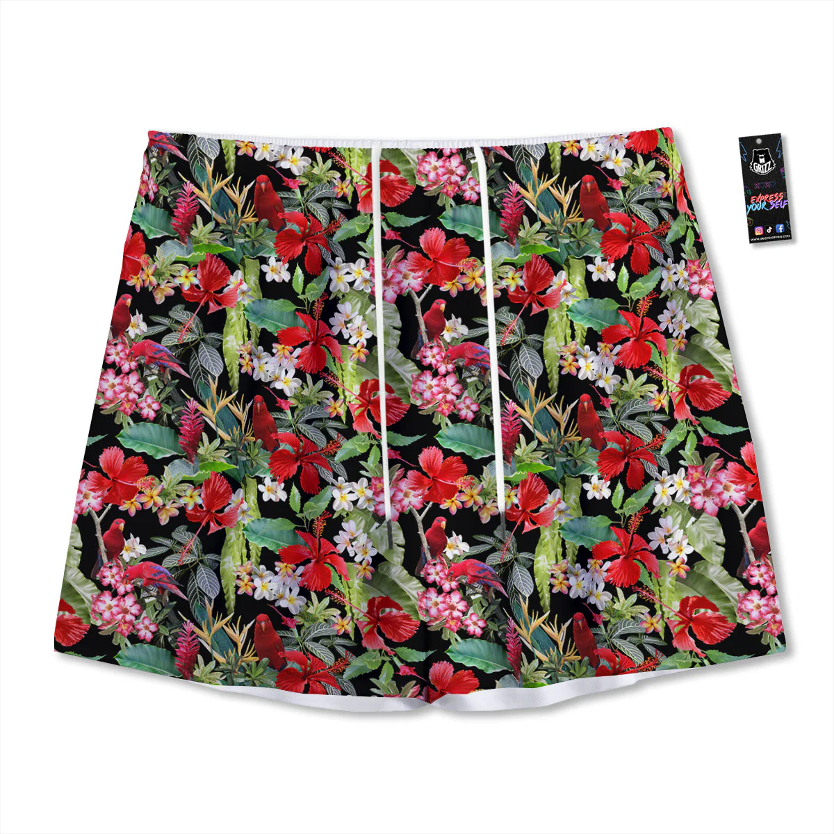 Parrot Hawaiian Tropical Print Pattern Mesh Shorts