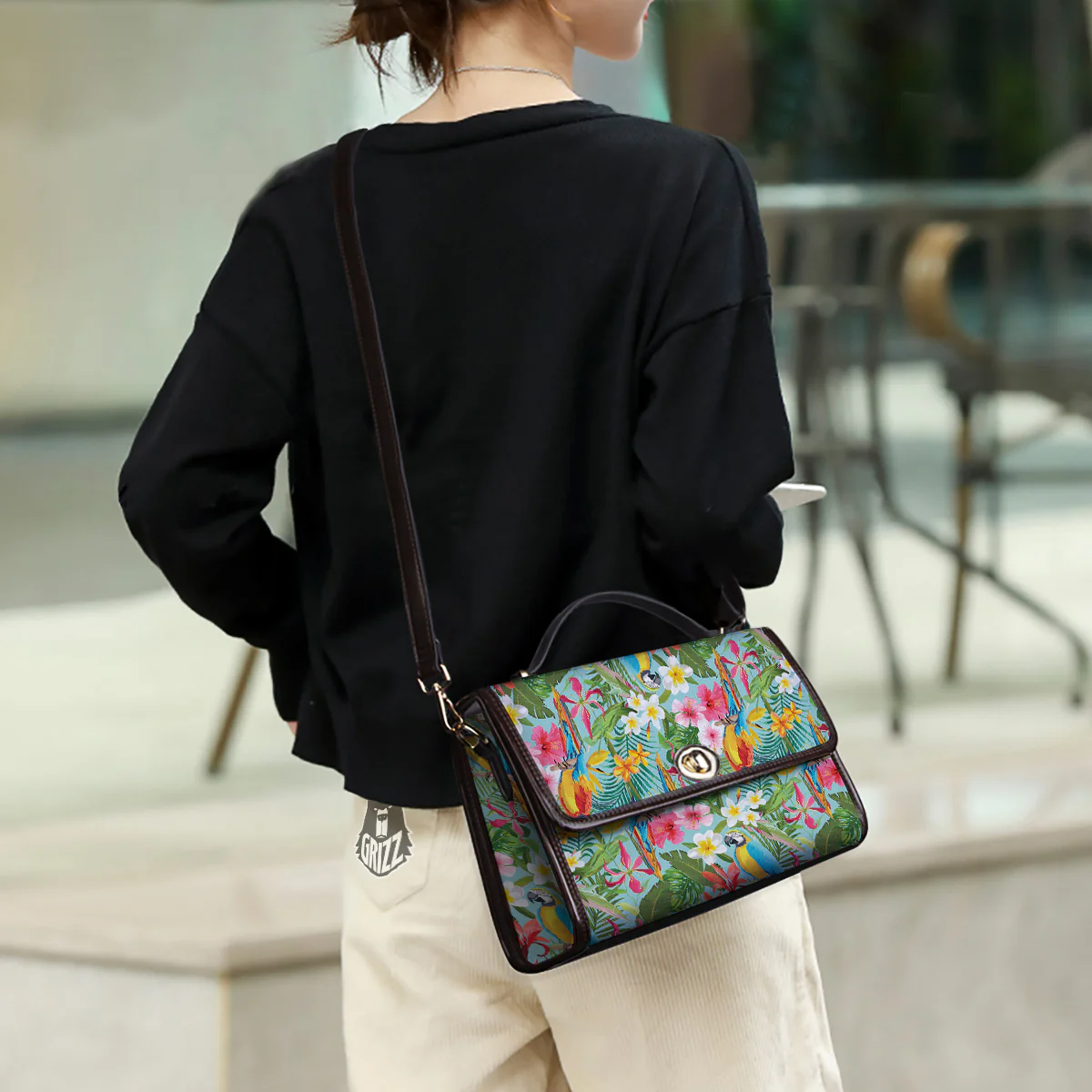 Parrot Tropical Print Pattern Women's Satchel Bag - Image 3