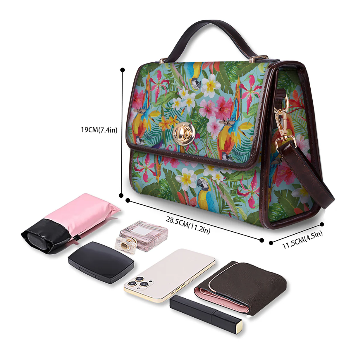 Parrot Tropical Print Pattern Women's Satchel Bag - Image 4