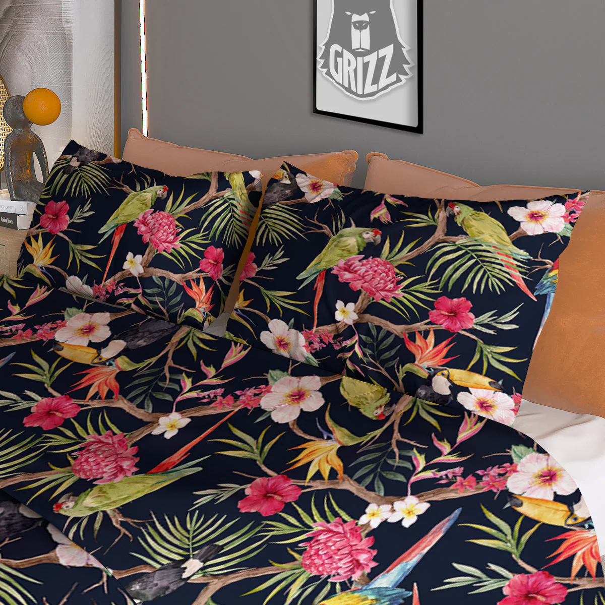Parrot Watercolor Print Pattern Duvet Cover Bedding Set - Image 3