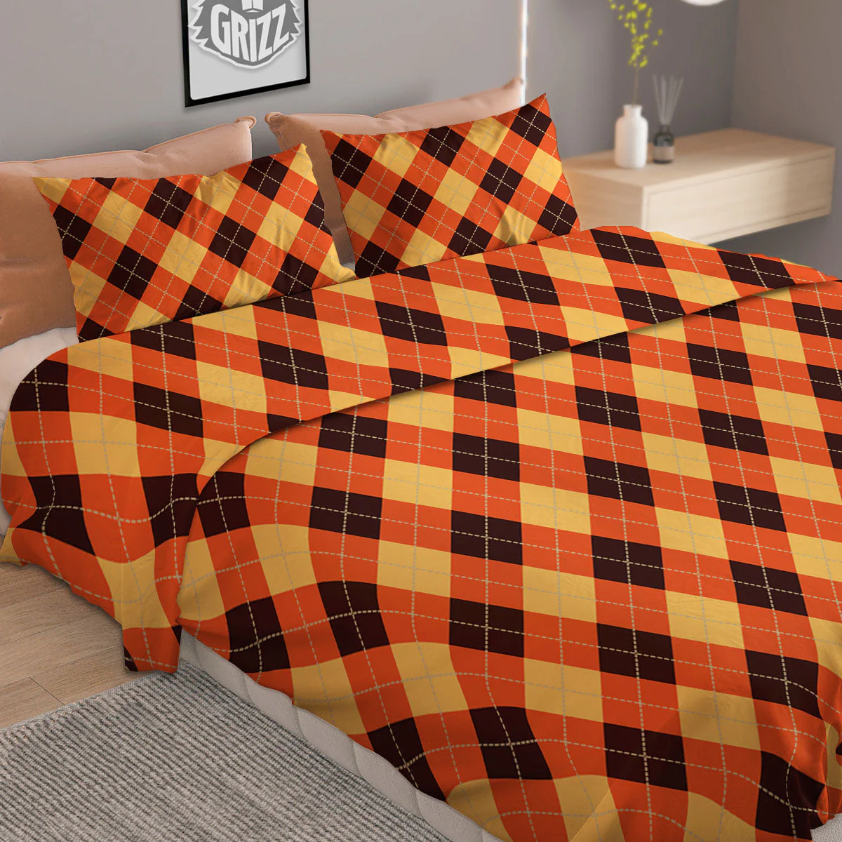 Party Argyle Halloween Print Pattern Duvet Cover Bedding Set - Image 2