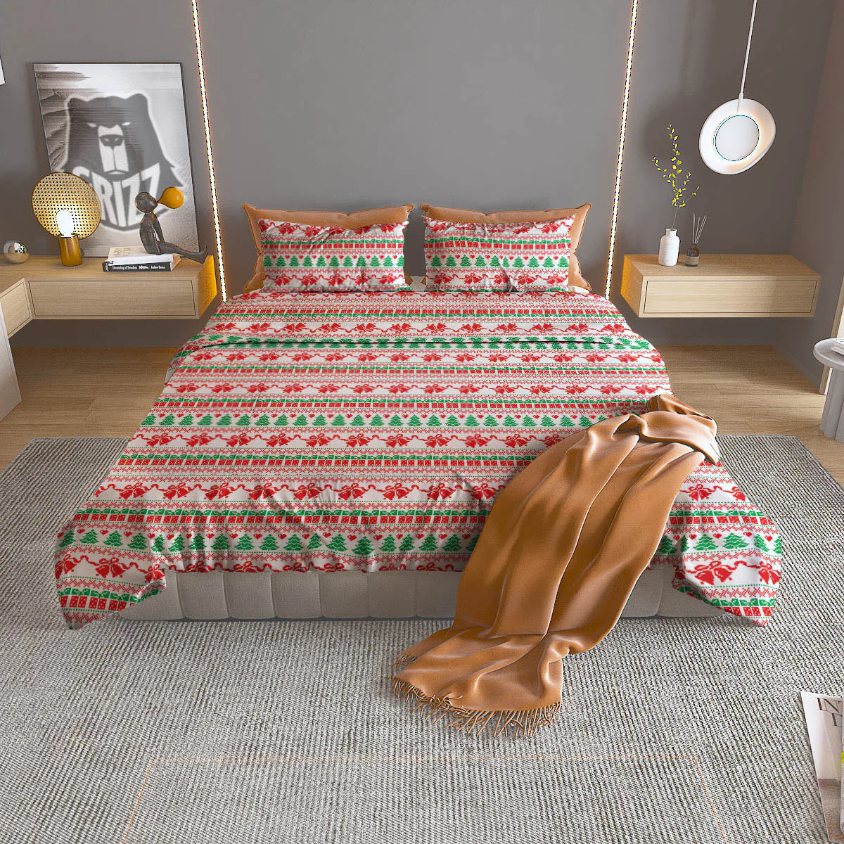 Party Knitted Christmas Print Pattern Duvet Cover Bedding Set